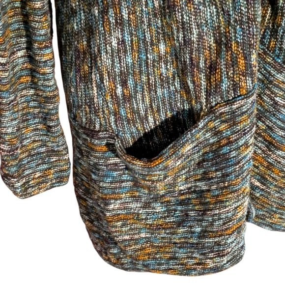 J Jill Womens M Cardigan Sweater Green Textured Knit Boho Lagenlook Marled Long - Picture 2 of 10